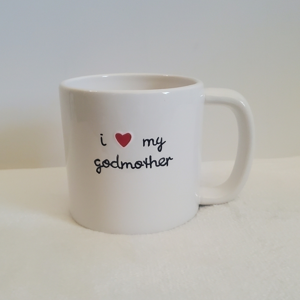 𝅺RUSS Glossy White I Love My Godmother Handpainted Coffee Cup Mug 14 Oz